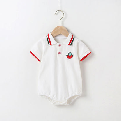 Baby Fruit Pattern Polo Collar Color Blocking Design Short-Sleeved Onesies
