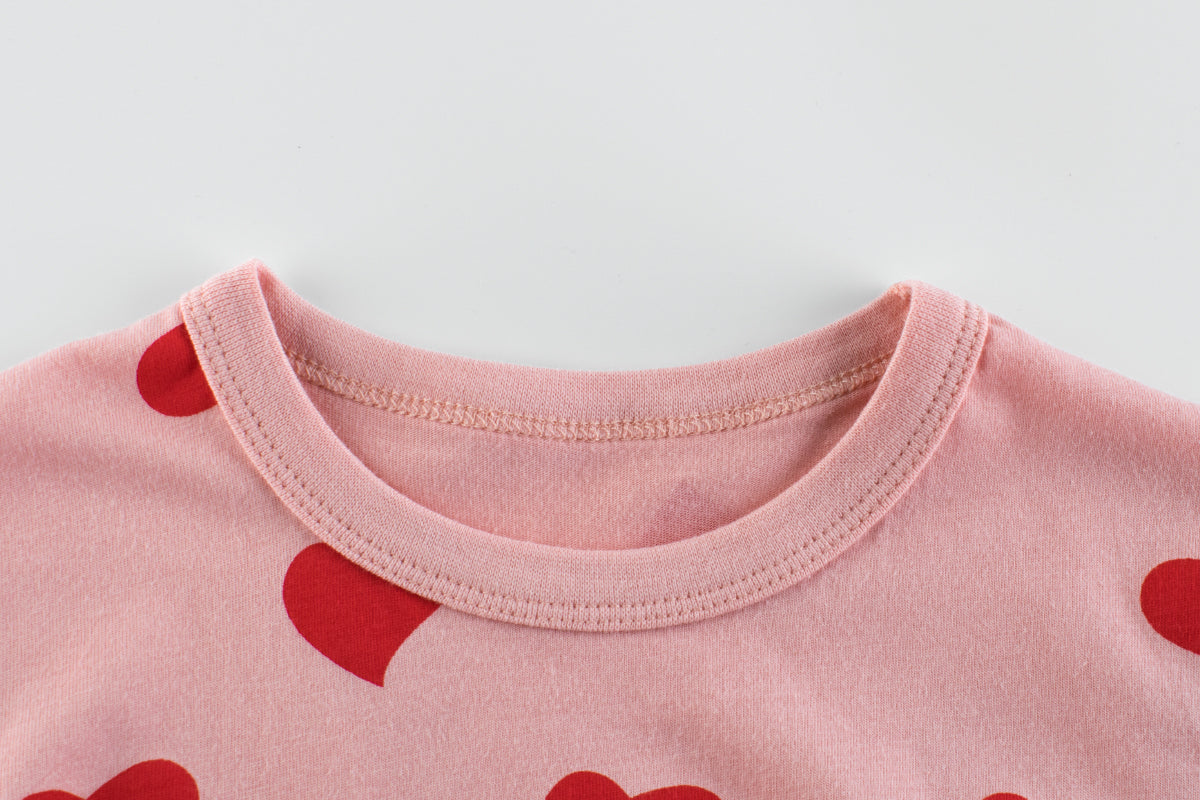 Baby Girls Heart Print Round Collar Short-Sleeved Tee Shirts