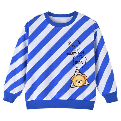 Baby Boy Twill And Bear Pattern Long Sleeve Pullover Cute Hoodies My Kids-USA