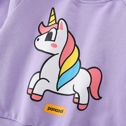 Baby Girl Unicorn Print Pattern O-Neck Long Sleeve Hoodie
