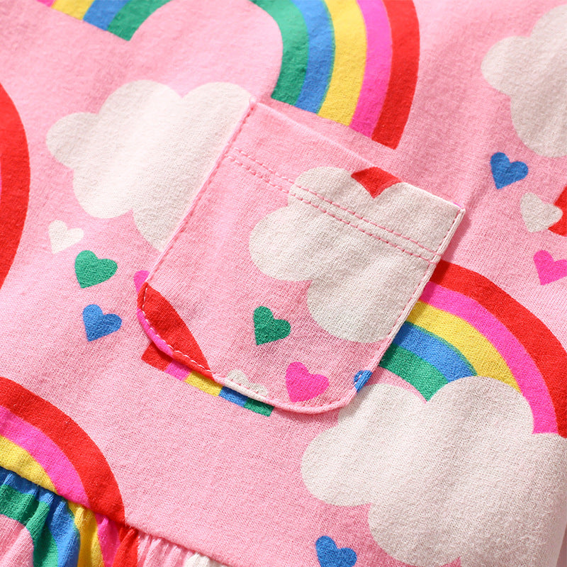 Baby Girl Rainbow Graphic Short Sleeve Round Neck Dress
