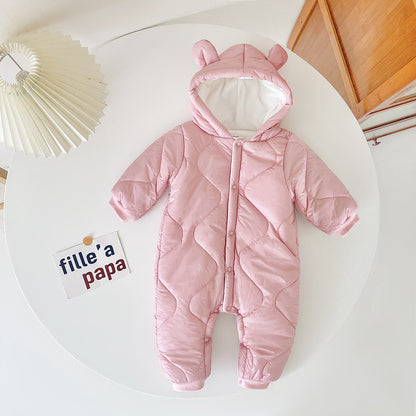 Baby Solid Color Thermal Cartoon Bear Shape Design Thickened Romper My Kids-USA