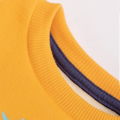 Baby Boy Cartoon Shark Graphic Hoodie Combo Solid Yellow Trousers Fleece Thermal Sets My Kids-USA