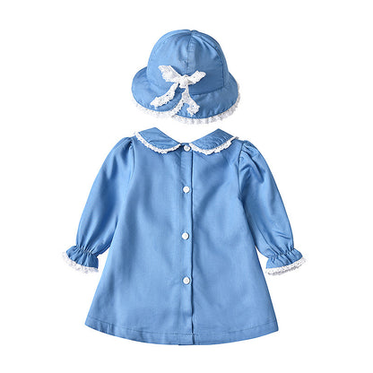 Baby Girl Solid Color Mesh Patchwork Design Long Sleeves Cotton Princess Dress My Kids-USA