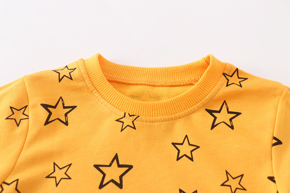 Baby Boy Solid Yellow Star Graphic Cotton Hoodie My Kids-USA