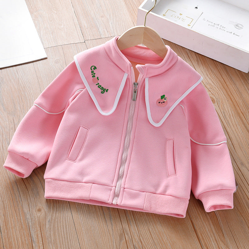 Baby Girl Embroidered Lapel Design Solid Color Quality Coat My Kids-USA