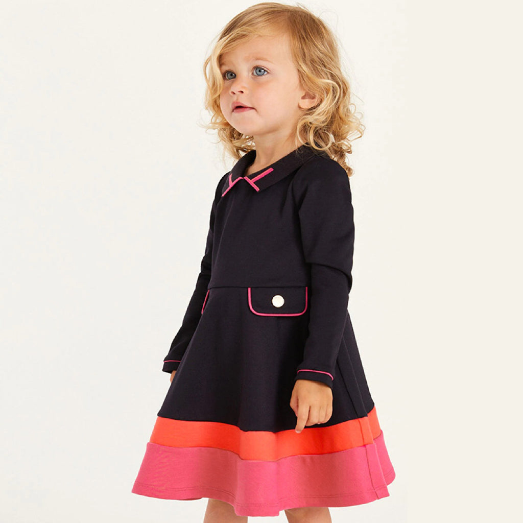 Baby Girl Colorful Pattern Polo Neck Long Sleeve Princess Dress My Kids-USA