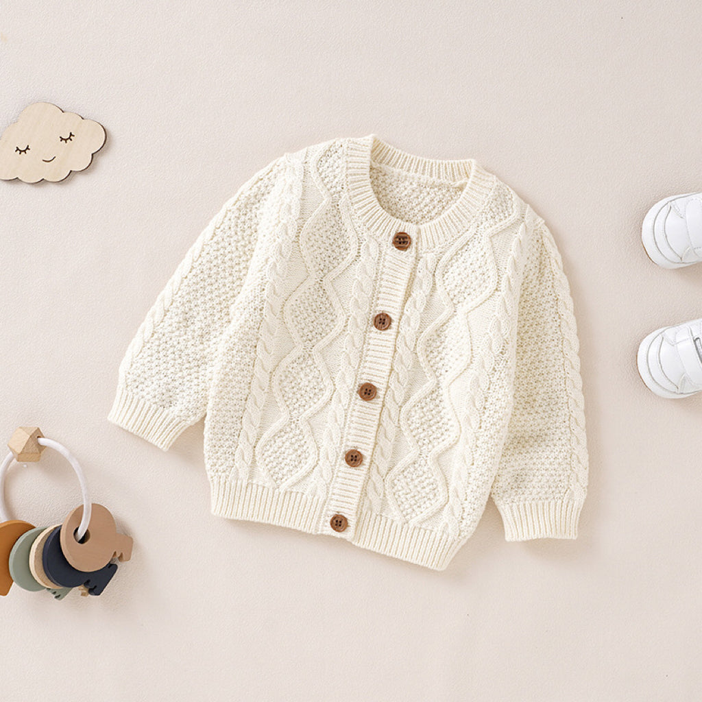 Baby Solid Color Three-Dimensional Crochet Knitted Pattern Cardigan My Kids-USA