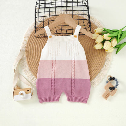 Baby Colorblock Pattern Sling Knitwear Summer Romper