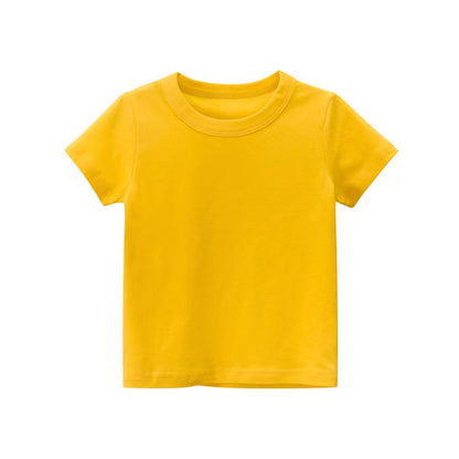 Baby Kids No Pattern Solid Color Short-Sleeved Tops In Summer Outfit Wearing