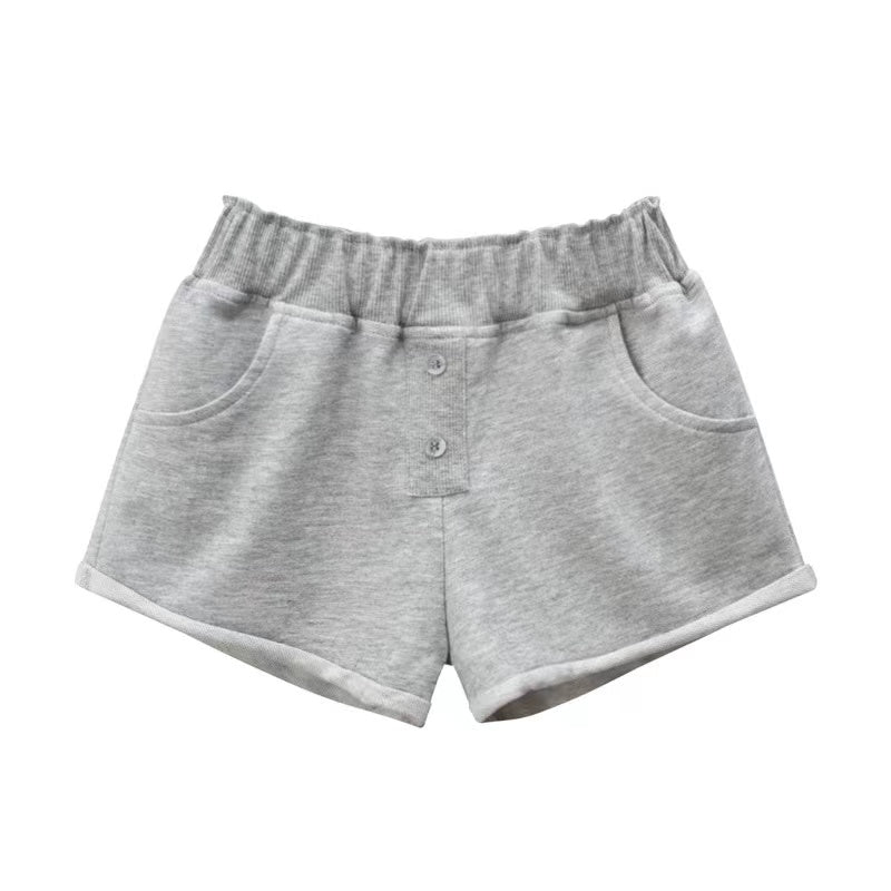 Baby Girl Solid Color Button Design Flap Short Pants With Pockets, MyKids-USA®, Baby & Toddler Bottoms, MyKids-USA - Size/Age - 90 (12-24M) - Color - Grey -  -  - JM2204051409-A