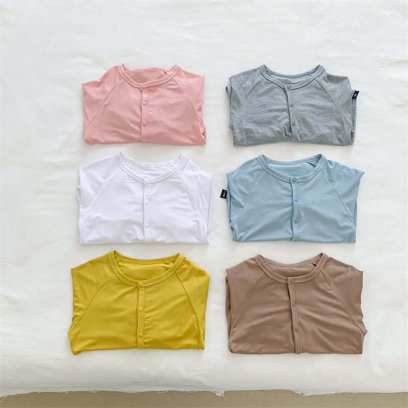 Mamelucos de manga corta cómodos de estilo fino de algodón suave de color sólido para bebé 