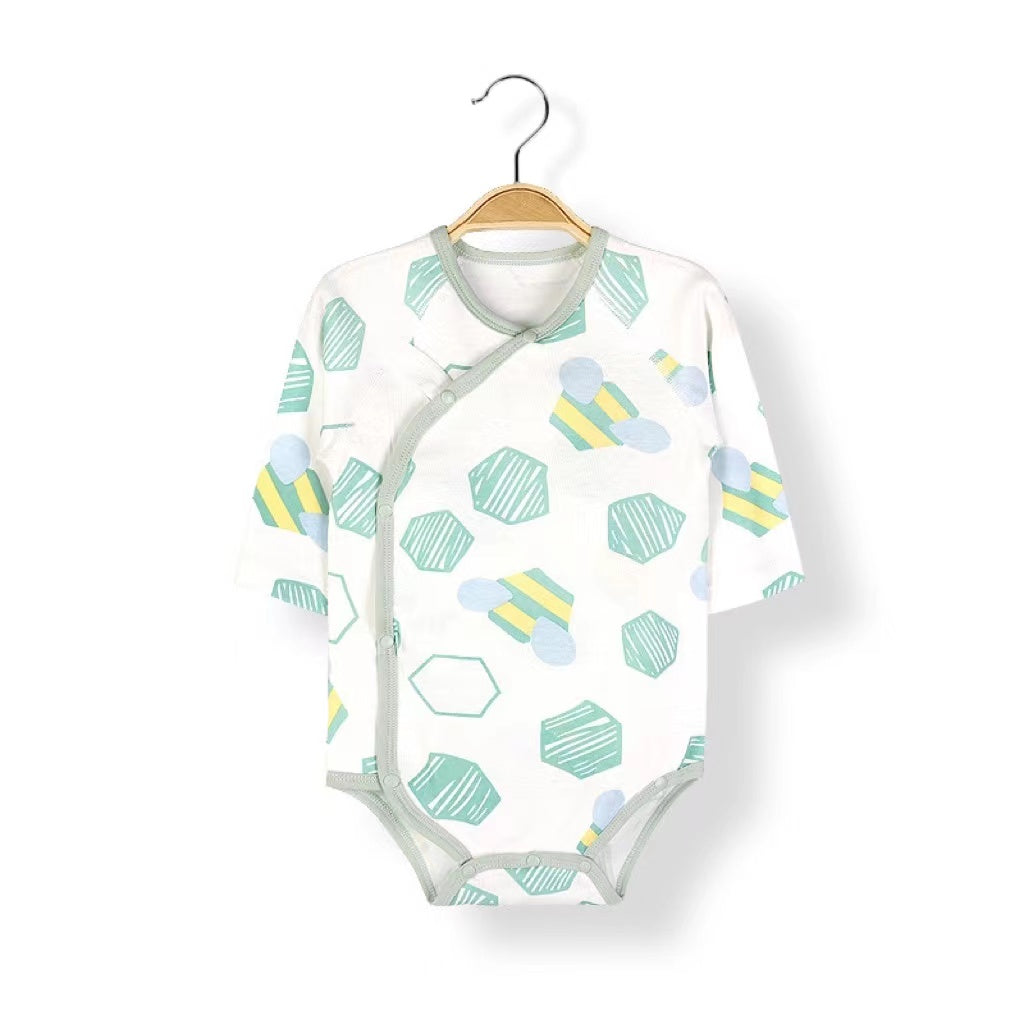 Baby Geometric Graphic Side Button Design Soft Cotton Breathable Pajamas Bodysuit My Kids-USA