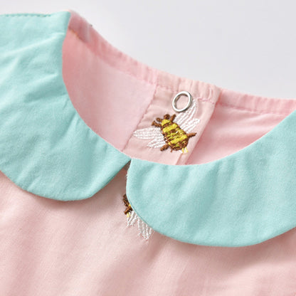 Baby Girl Bee Graphic Contrast Doll Neck Sleeveless Dress My Kids-USA