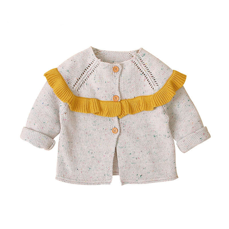 Baby Girl Solid Color Ruffle Design Longsleeve Simple Style Cardigan My Kids-USA