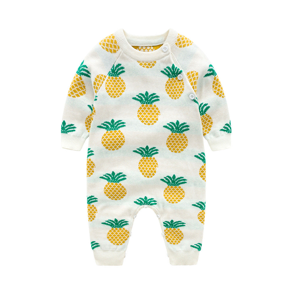 Baby Dinosaur & Pineapple Pattern Shoulder Button Design Knitting Romper Jumpsuit My Kids-USA