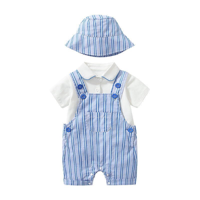 Baby Boy Solid Color Onesies Combo Striped Overalls Shorts Sets My Kids-USA