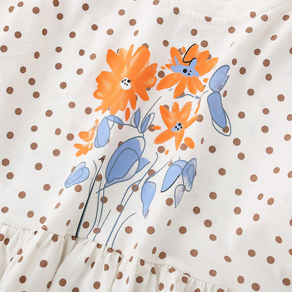 Baby Girl Dot And Flower Pattern Ruffle Hem Design Shirt