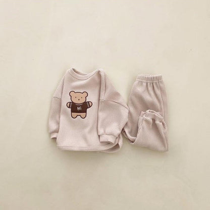 Ensembles de sweats à capuche en tissu gaufré à motif brodé d'ours de dessin animé pour bébé 