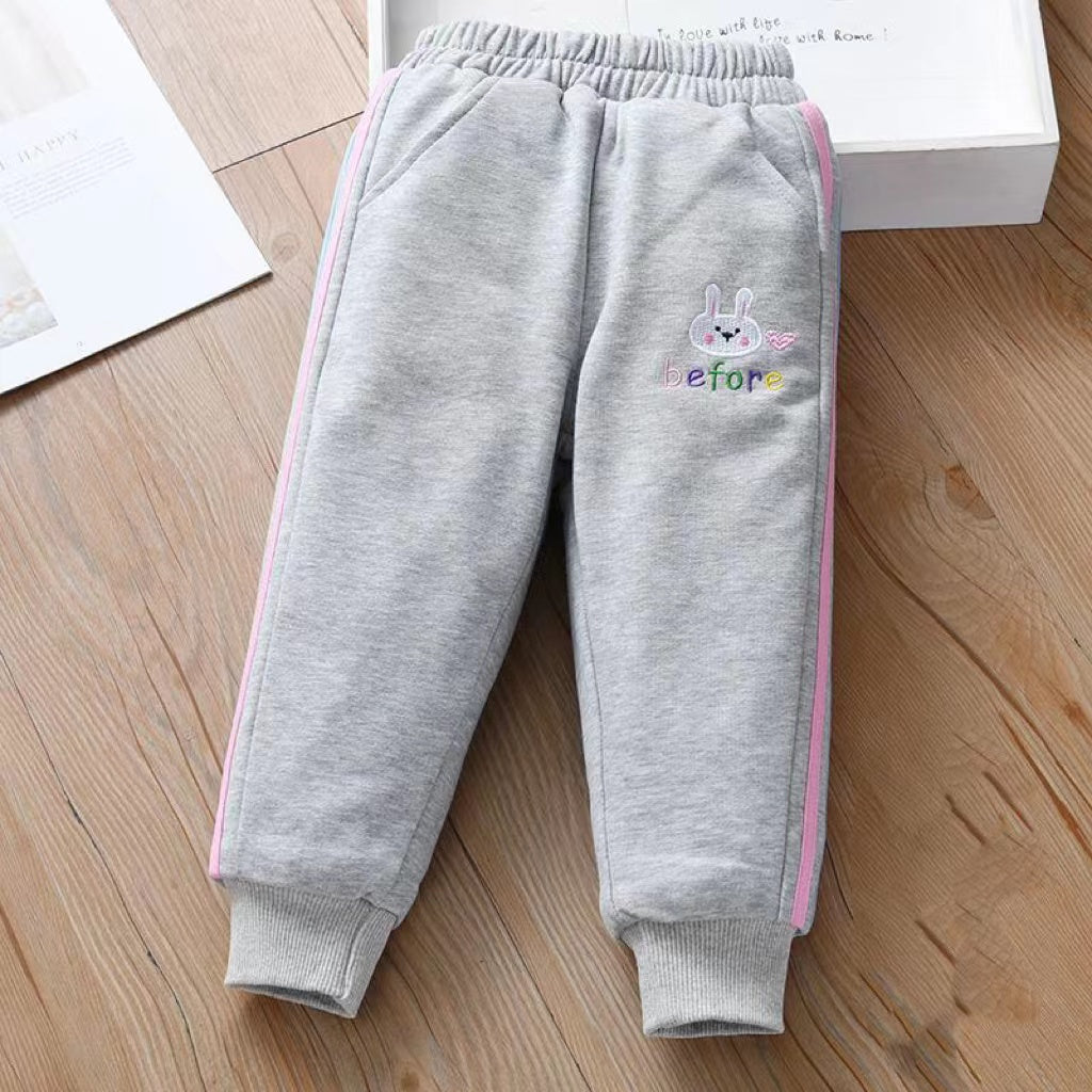 Baby Girl Cartoon Print Pattern Solid Color Fleece Thickened Winter Pants My Kids-USA