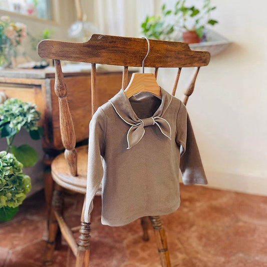 Baby Girl Solid Color Bow Tie Design Pullover Long Sleeve Tops, MyKids-USA®, Baby & Toddler Outfits, MyKids-USA - Size/Age - 73 (6-9M) - Color - Coffee -  -  - JM2211271409-A