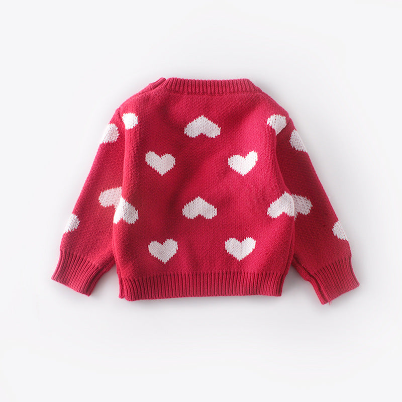 Baby Girl 1pc Allover Heart Embroidered Graphic Pullover Sweaters My Kids-USA