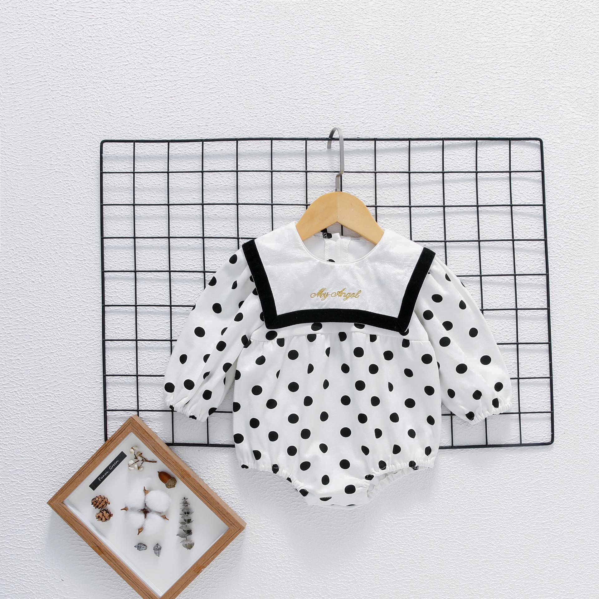 Baby Girl Polka Dot Graphic Salior Collar Design Bodysuit My Kids-USA