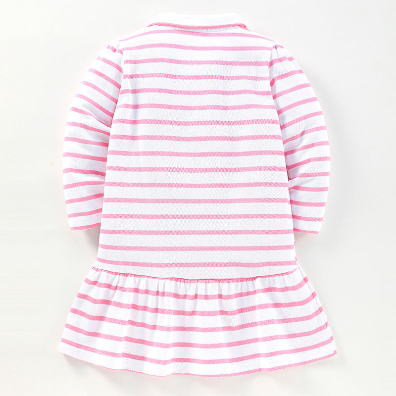 Baby Girl Cute Print Pattern Ruffle Hem Lapel College Style Dress My Kids-USA