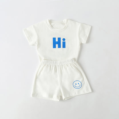 Baby Smiley & Slogan Print Tops Combo Shorts Korean Style Sets My Kids-USA