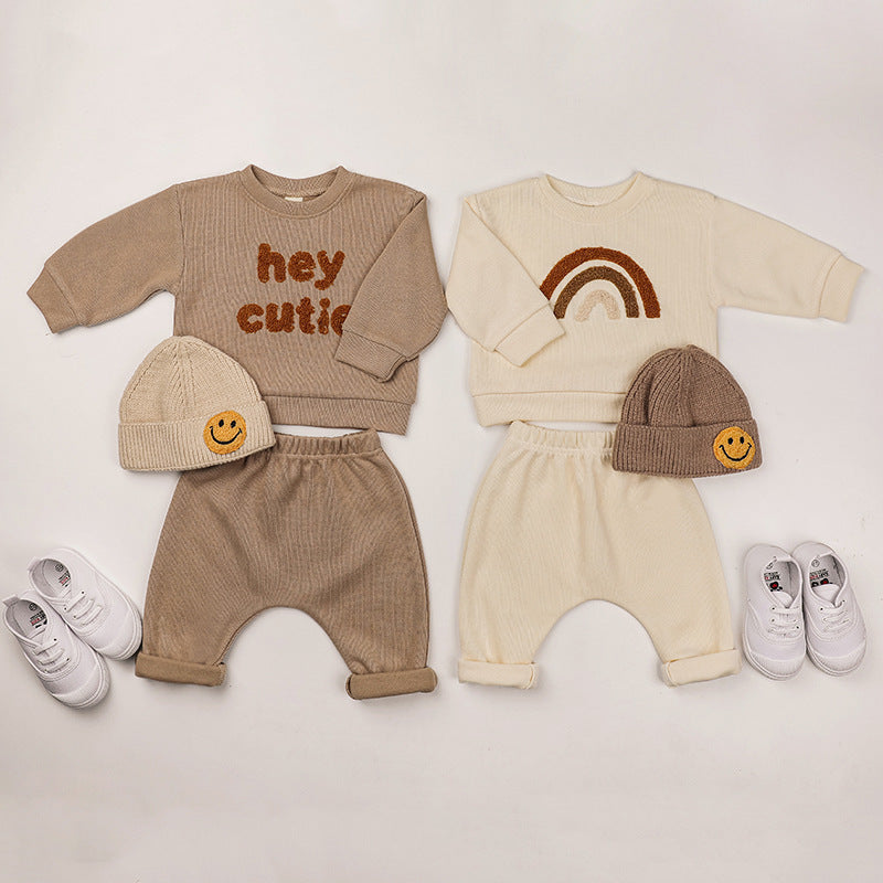 Baby Rainbow & Letter Graphic Hoodies And Pants Sets My Kids-USA
