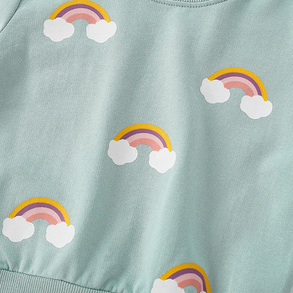 Baby Girl Rainbow Pattern Long Sleeve O-Neck Hoodie My Kids-USA
