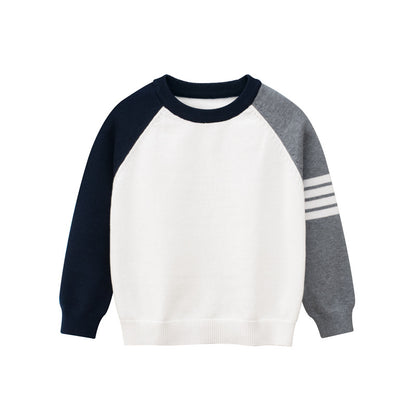 Baby Boy Contrast Design Side Striped Pattern Knitted Western Style Sweater My Kids-USA