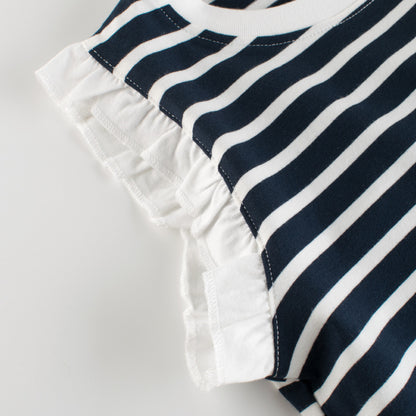 Baby Girl Classic Striped Print Ruffle Design Sleeveless Vest T-Shirt
