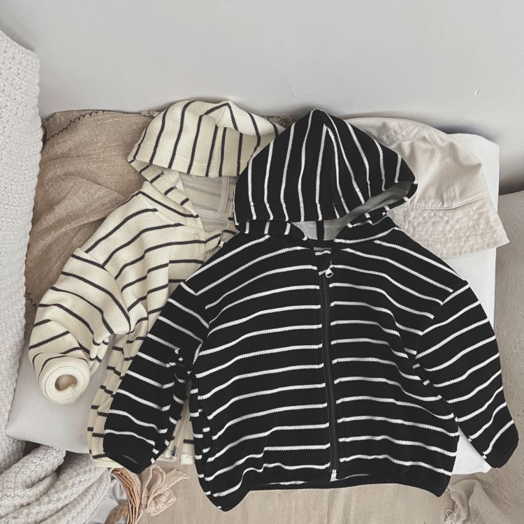 Baby Striped Pattern Single Breasted Design Long Sleeve Coat With Hat My Kids-USA