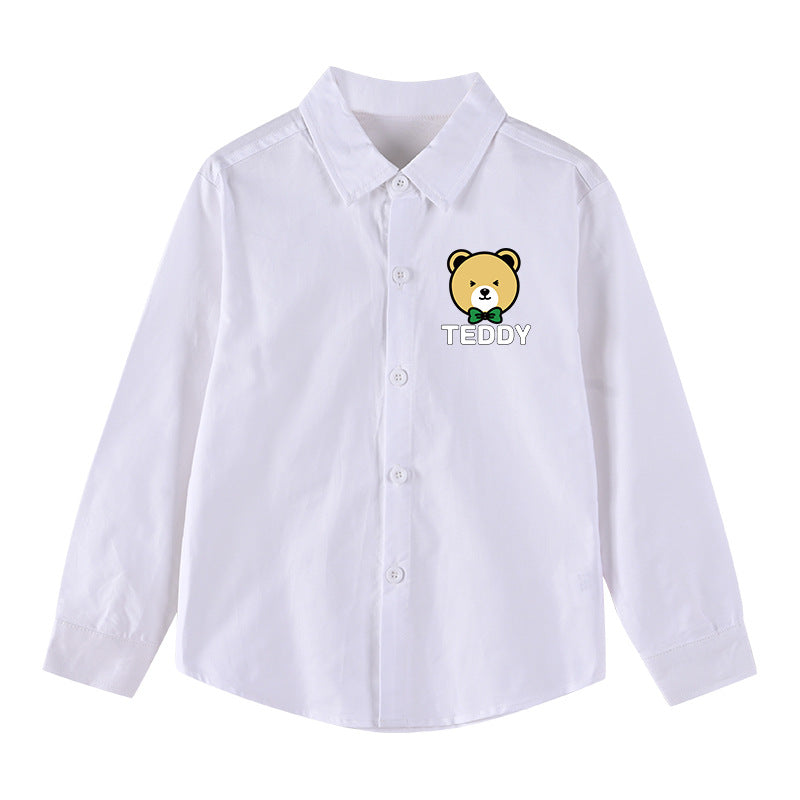 Baby Boy Bear Print Pattern Single Breasted Design Lapel Shirt My Kids-USA