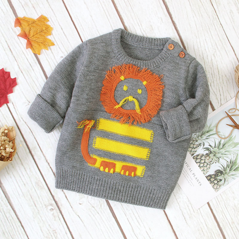 Baby Cartton Lion Emroidered Pattern Pullover Sweater My Kids-USA