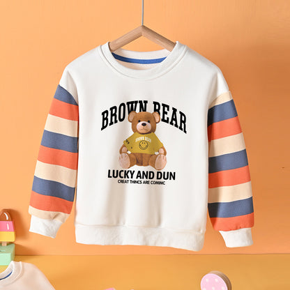Baby Cute Bear Print Pattern Colorful Striped Design Pullover Fleece Hoodies My Kids-USA