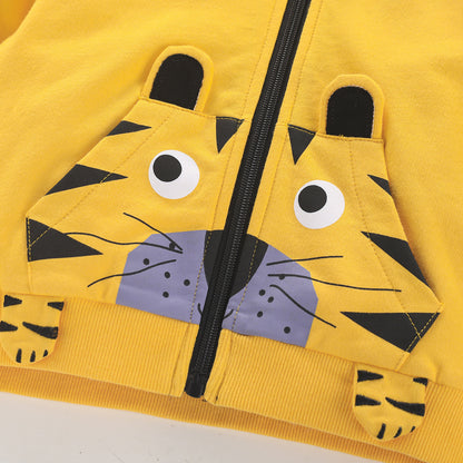 Baby Boy Cartoon Tiger Graphic Zipper Front Design Cotton Coat My Kids-USA