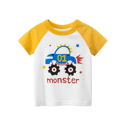 Baby Boy Printed Pattern Color Blocking Design Summer Short-Sleeved Cute Tops