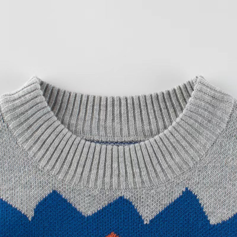 Suéter de punto de manga larga con cuello redondo y patrón de dinosaurio para bebé niño 