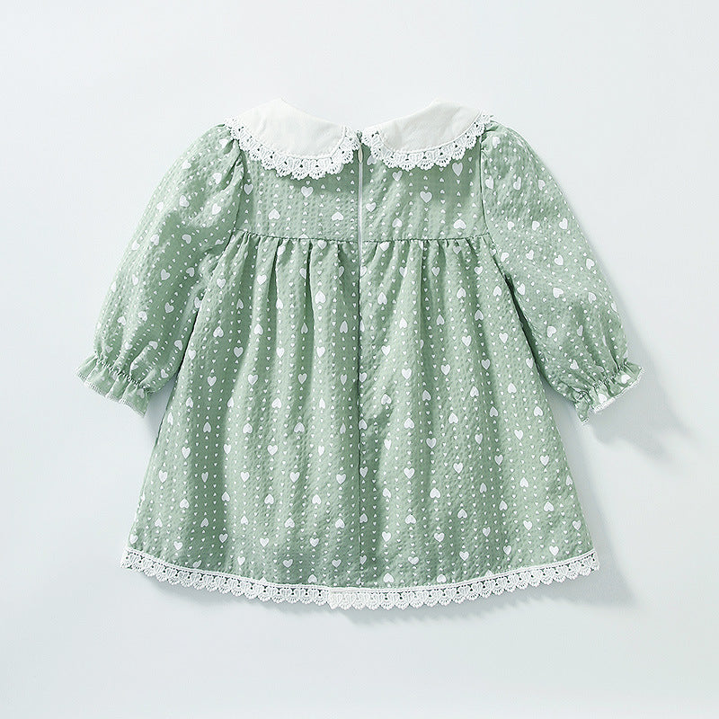 Baby Girl Heart Polka Dot Print Lace Patchwork Design Long Sleeved Dress My Kids-USA