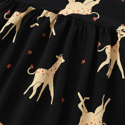 Baby Girl Animal Print Pattern A-Line Design Loose Dress In Autumn