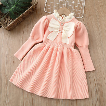 Baby Bow Patched Design Puff Sleeve Princess Dress