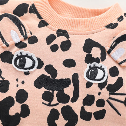 Baby Girl Leopard Print Pattern Long Sleeve Western Style Dress My Kids-USA