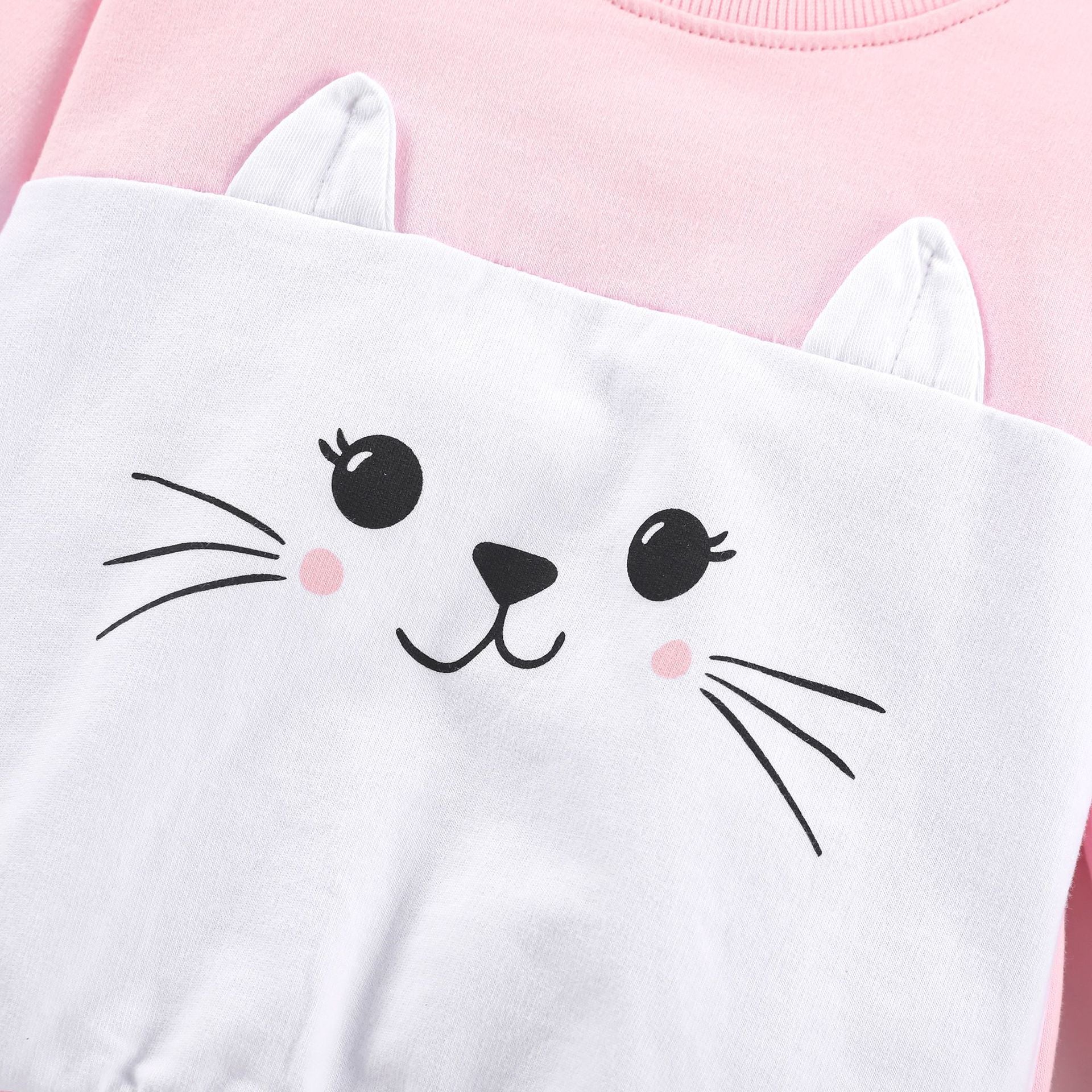 Baby Girl Cartoon Cat Graphic Hoodie Combo Polka Dot Pattern Pant Sets My Kids-USA