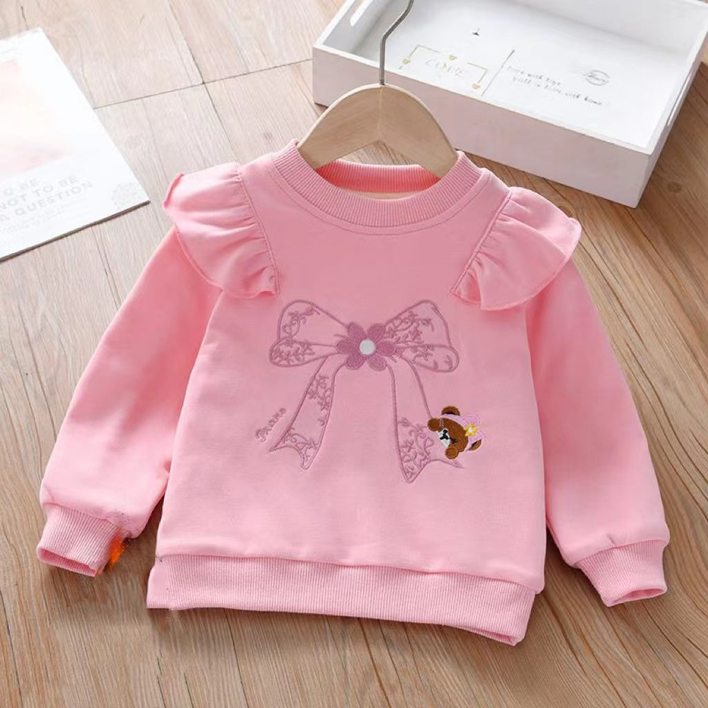 Baby Girl Embroidered Pattern Ruffle Design Fleece Thickened Hoodies My Kids-USA