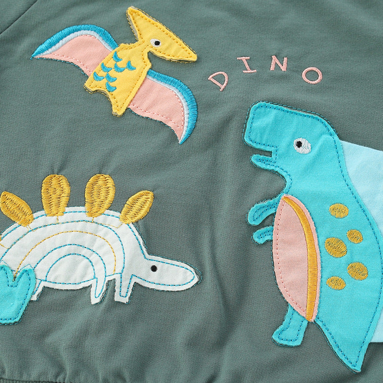 Baby Cartoon Dinosaur Embroidered Pattern O-Neck Hoodies My Kids-USA