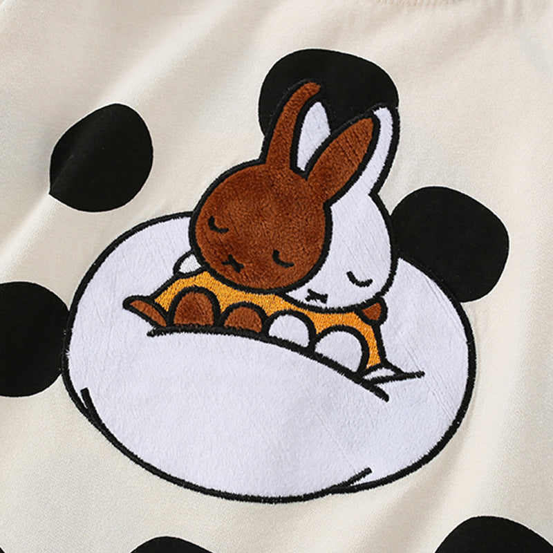 Baby Girl Dot Pattern Bunny Embroidered Design Comfy Shirt