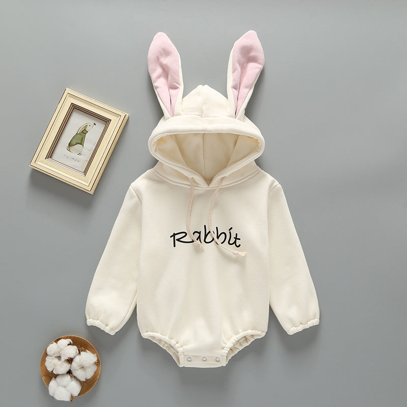 Baby Girl Print Pattern Rabbit Ear Design Long Sleeved Thickened Onesies, MyKids-USA®, Baby One-Pieces, MyKids-USA - Size/Age - 66 (3-6M) - Color - Beige -  -  - JM2206131711-A