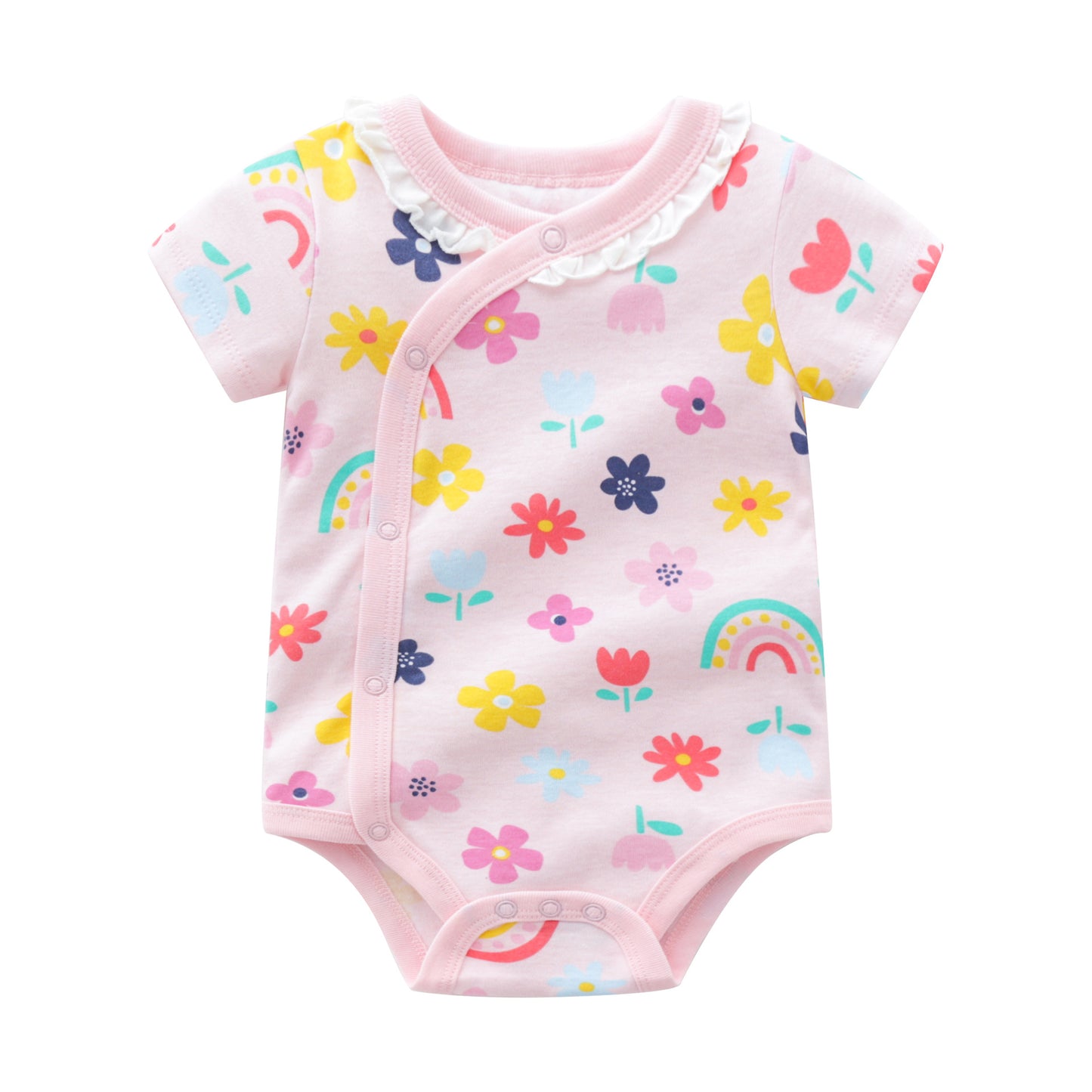 Baby Girls Printed Pattern Lace Design Single Breasted Cute Onesies In Summer
